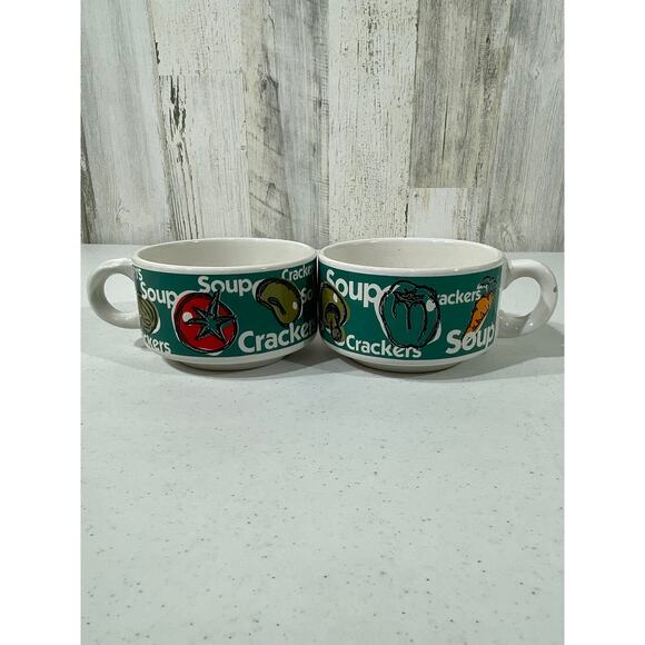 Houston Harvest Gift Products Set Of 2 Vintage 12oz Soup Crackers Mug Bowls - Picture 1 of 7